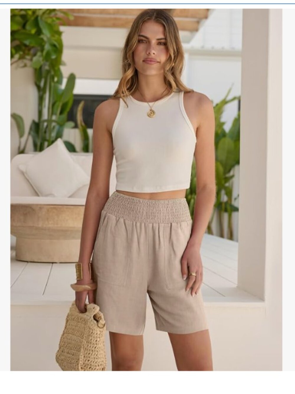 High Waisted Pull On Linen Shorts - Size M